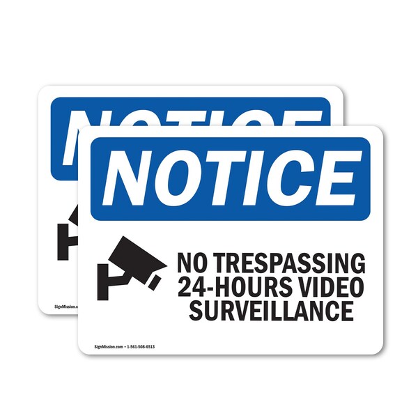 Signmission No Trespassing 24-Hour Video Sign, Vinyl Decal, 10in W x 7in L, 2PK OS-2PACK-NS-D-710-L-14904 - main
